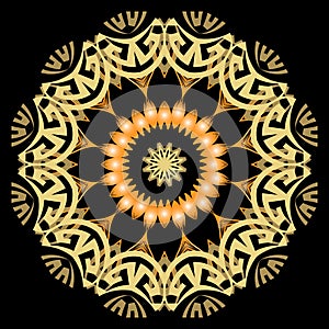 Greek floral round mandala pattern. Abstract tribal ethnic style vector background. Colorful trendy backdrop with patterned