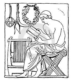 Greek Folding-chair , lightweight,  vintage engraving