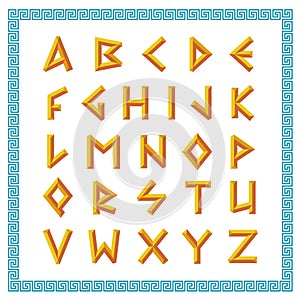 Greek font. Golden bevel stick style letters.