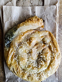 Greek Food. Spanakopita Spinach with Mizithra Cheese Pie