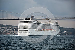 Greek giant cruise ship crossing the Istanbul Strait
