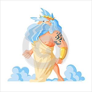 Greek god and goddess illustration series, Zeus, the Father of Gods and men. Epic old man with tatoo