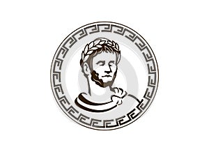 Greek god head wearing laurel wreath statue icon logo design Illustration vector