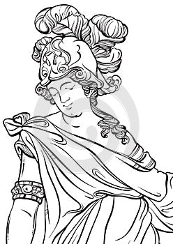 Greek God in line style. Great template for coloring book page. Classicism. Ancient Greece. Myths and legends.