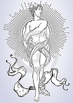 Greek God, the mythological hero of ancient Greece. Hand-drawn beautiful vector artwork . Classicism. Myths and legends. T photo