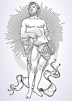 Greek God, the mythological hero of ancient Greece. Hand-drawn beautiful vector artwork isolated. Classicism. Myths and legends.