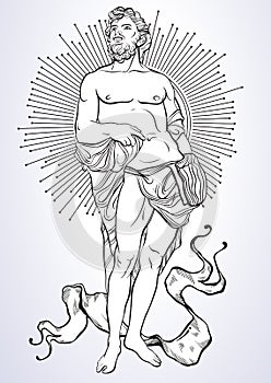 Greek God, the mythological hero of ancient Greece. Hand-drawn beautiful vector artwork isolated. Classicism. Myths and legends. photo