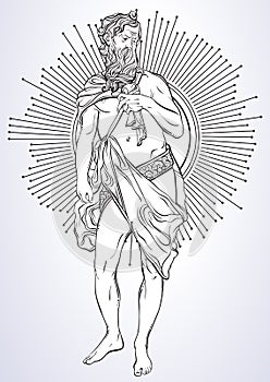 Greek God, the mythological hero of ancient Greece. Hand-drawn beautiful vector artwork isolated. Classicism. Myths and legends. photo