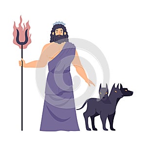 Greek god of underworld Hades or roman Pluto, flat vector illustration isolated.