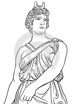 Greek Goddess in line style. Great template for coloring book page. Classicism. Ancient Greece. Myths and legends. photo