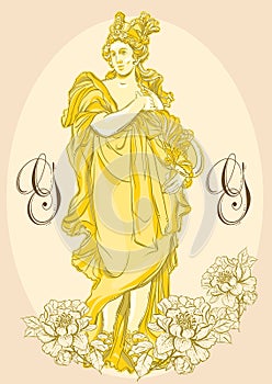 Greek Goddess, the mythological hero of ancient Greece. Hand-drawn beautiful vector artwork isolated. Classicism. photo