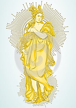 Greek Goddess, the mythological heroine of ancient Greece. Hand-drawn beautiful vector artwork isolated. Classicism. photo