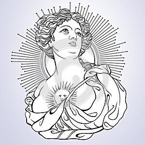 Greek Goddess. Victorian cameo. Great for coloring book. Vetor illustration in line style isolated.