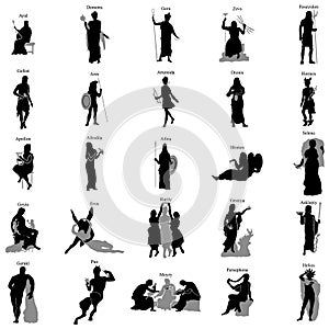Greek gods silhouette set