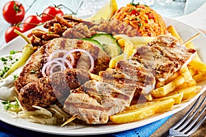 Greek grill plate with assorted meats