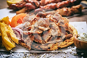 Greek gyros on a pita bread photo