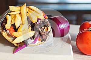 Greek Gyros pita with fresh salad ingredients