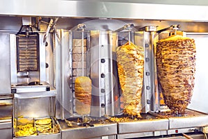 Greek gyros shop, grilled meat for gyros and souvlaki 2