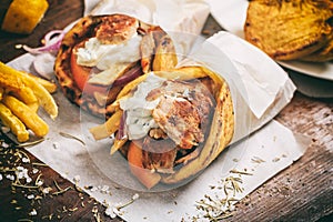 Greek gyros wraped in a pita bread