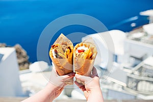 Greek gyros wrapped in pita bread