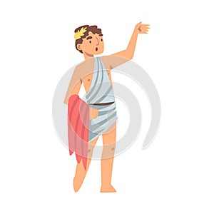 Greek or Hellene Man Character in Ethnic Chiton Clothing and Laurel Wreath Vector Illustration