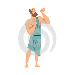 Greek or Hellene Man Character in Ethnic Chiton Clothing Vector Illustration