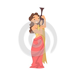 Greek or Hellene Woman Character in Ethnic Chiton Clothing Holding Lekythos Vector Illustration