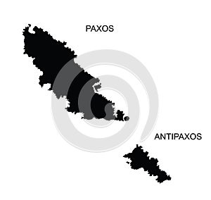 Greek Ionian islands Paxos map and Antipaxos map vector silhouette illustration