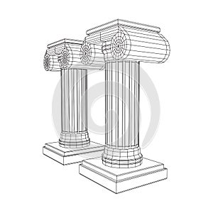 Greek ionic column. Ancient pillars.