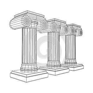 Greek ionic column. Ancient pillars.