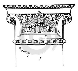 Greek-Ionic Pilaster Capital, influence,  vintage engraving