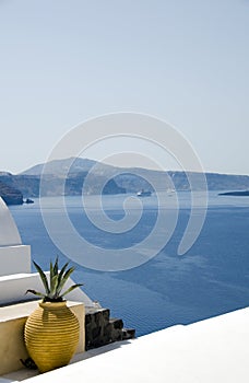 Greek island architecture over mediterranean sea