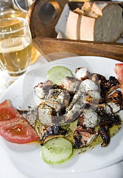 Greek island taverna marinated grilled octopus