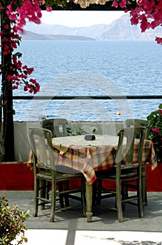 Greek island taverna scene Santorini photo