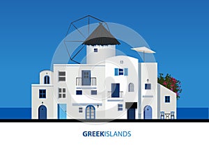 Greek Islands. View of typical greek island architecture on blue