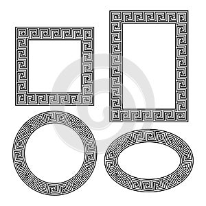 Greek key border frame round, square set. Vector