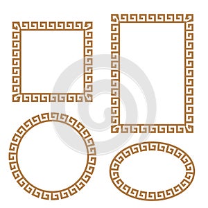 Greek key border frame round, square set. Vector