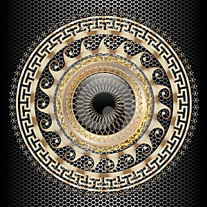 Greek key meander round 3d mandala pattern. Ornamental grecian style greece circle frame background. Modern geometric abstract