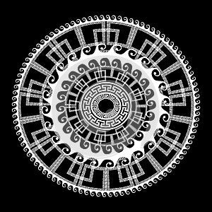 Greek key meanders geometric ornamental round mandala pattern. M