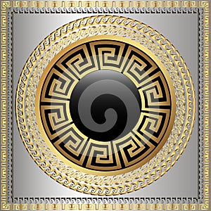 Greek key meanders round 3d mandala pattern. Ornamental grecian style greece square frame background. Modern geometric abstract