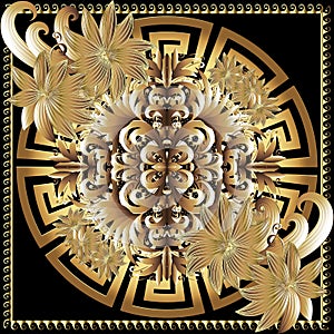 Greek key meanders round 3d mandala pattern. Ornamental square wavy frame. Modern geometric abstract vector background