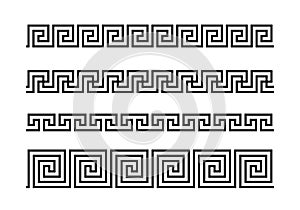 Greek key ornaments collection. Meander pattern set. Repeating geometric meandros motif. Greek fret design. Ancient