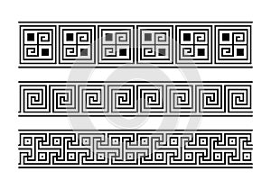 Greek key ornaments collection. Meander pattern set. Repeating geometric meandros motif. Greek fret design. Ancient