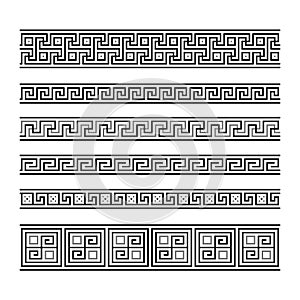 Greek key ornaments collection. Meander pattern set. Repeating geometric meandros motif. Greek fret design. Ancient