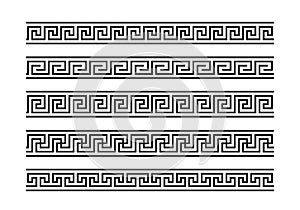 Greek key ornaments collection. Meander pattern set. Repeating geometric meandros motif. Greek fret design. Ancient