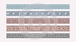 Greek key ornaments set. Meander pattern collection. Repeating geometric meandros motif. Greek fret design. Ancient