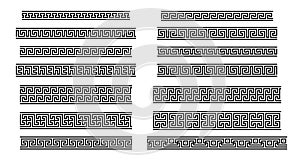 Greek Key seamless borders. Traditional meander patterns. Collection of ancient roman style frames. Vector illustration