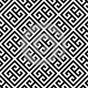 Greek key seamless pattern background in black and white. Vintage and retro abstract ornamental design. Simple flat