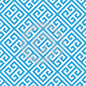Greek key seamless pattern background in blue and white. Vintage and retro abstract ornamental design. Simple flat