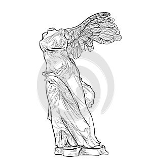 Greek landmark winged statue. Ancient Greece symbol